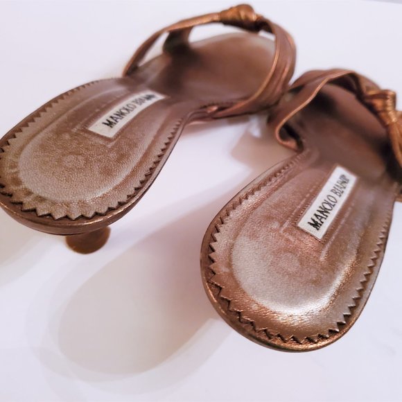 Manolo Blahnik Kitten Heel Sandals EU 37.5 (US 7.5) bronze oggiba - Picture 6 of 9
